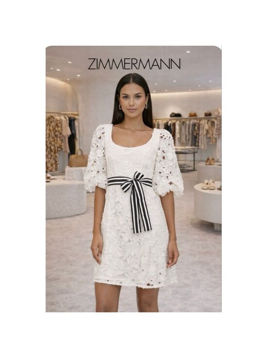 Zimmermann Dresses & Skirts - NWT Zimmermann Ivory Lace Mini Dress with Black Stripe Belt Size 3= US 8/10
